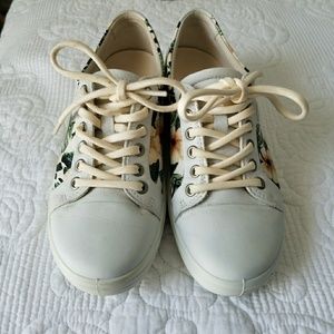 Ecco White Floral Leather Sneakers Size 37 7